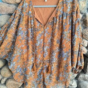 Hayden Floral Blouse - Rust and Sky Blue